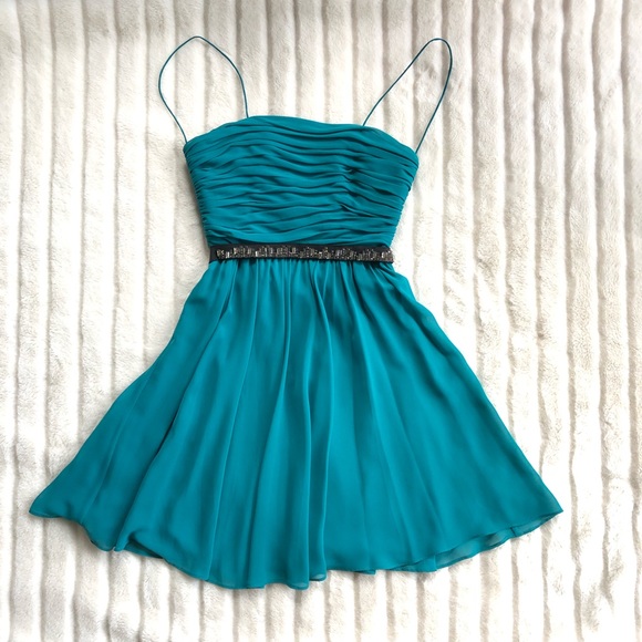 ERIN FETHERSTON teal chiffon ruched fit and flare dress - Picture 5 of 10